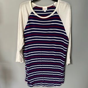 LuLaRoe Womens XL Red White Blue Randy Raglan Shirt Patriotic Stripes
